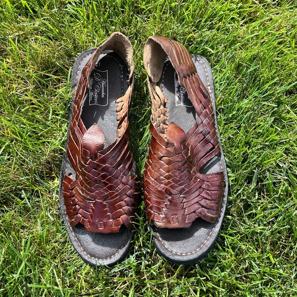 Vintage Huaraches D’Clasicos Handmade Mexican Leather Sandals Brown Boho Sz 10 - Picture 1 of 5